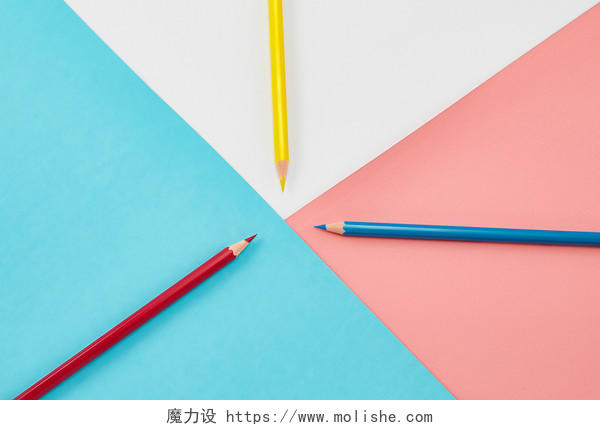 开学季彩色铅笔文具摄影背景纸纯色简约平铺背景